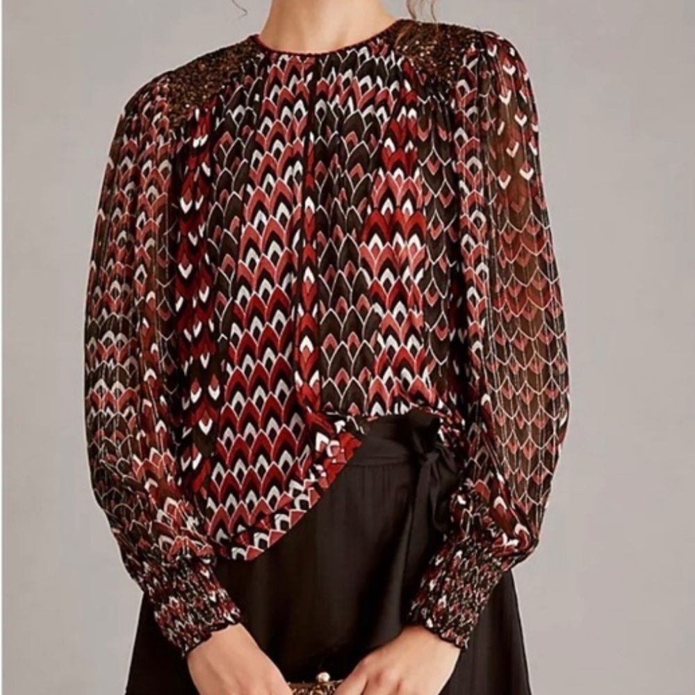 Anthropologie bl-nk London women’s medium sequin embellished blouse red black